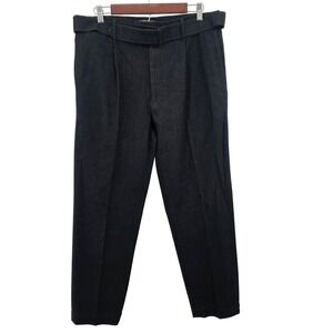 AE77 New York Men's Belted‎ Pleated Dress Pants Trousers Size 32 Charcoal
